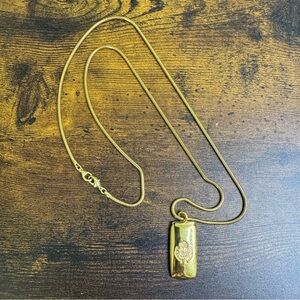 Liz Claiborne Gold Necklace with Rectangular Coat of Arms Pendant 32 Inch